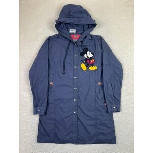 Disney Mickey Mouse Jacket Womens Large Blue Hooded Embroidered Long Coat Korea